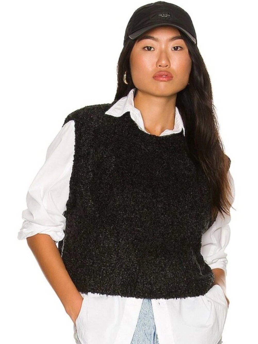 Free People Margot Sweater Vest Black Charcoal Combo Size XS